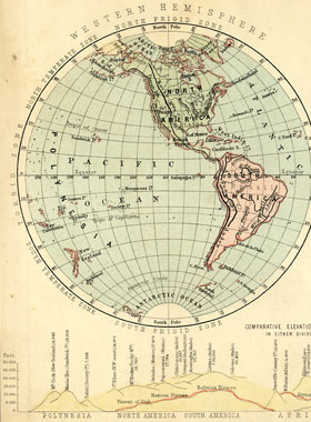 19th century western hemisphere map